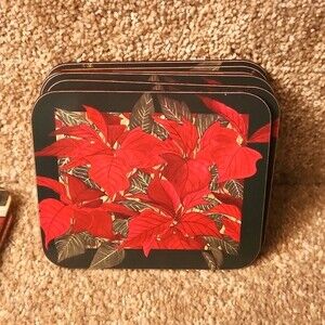 Poinsettia Holiday Coasters (6) & 2 Snowmen Coasters